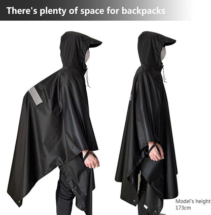 Hooded Rain Poncho,Multi Use Waterproof Raincoat,For Hiking, Camping and Emergency,Suitable for Unisex Adults