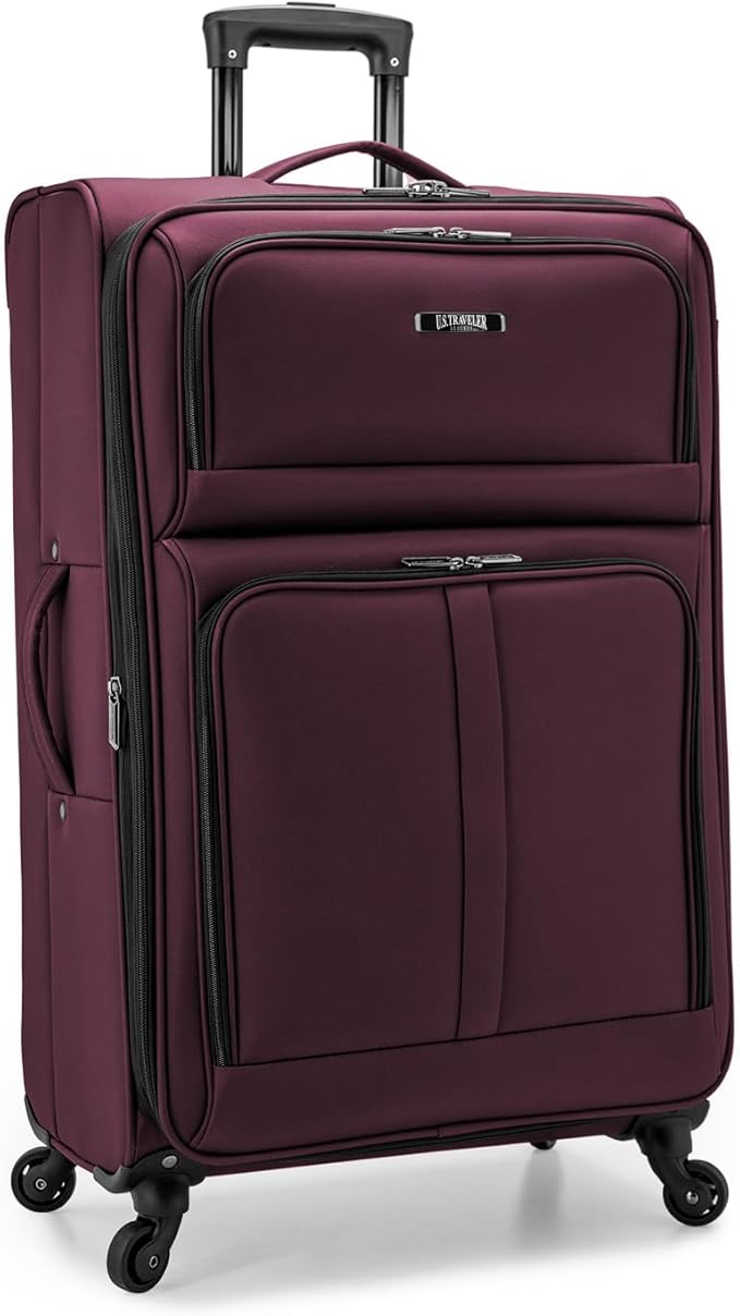 U.S. Traveler Anzio Softside Sturdy Ballistic Nylon Expandable Travel Suitcase Luggage with 4 Spinner Wheels Burgundy, Checked-Large 30-Inch