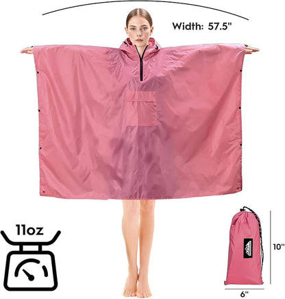 Bruvoalon 3-in-1 Rain Poncho with 1/4 Zip & Chest Pocket, Waterproof, Sunshade, Ground Mat for Adults & Youth Emergency