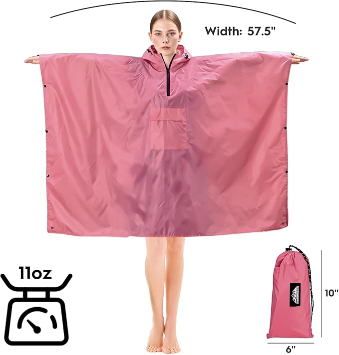 Bruvoalon 3-in-1 Rain Poncho with 1/4 Zip & Chest Pocket, Waterproof, Sunshade, Ground Mat for Adults & Youth Emergency