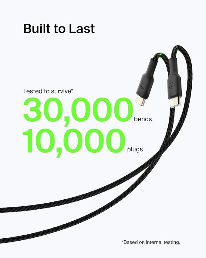 Belkin USB A to USB C Cable, 6.6ft, 15W - Type C Charger, iPhone Charger Cord, Soft, Braided, Flexible for iPhone 16 & 15, Galaxy S25, Pixel 9, iPad Pro, Airpods Pro, Switch & More - Black
