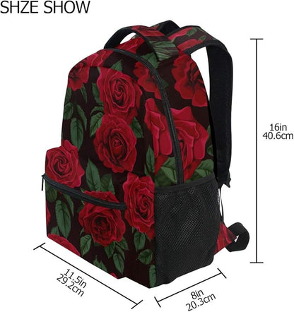 ALAZA Red Rose Flower Floral Large Backpack for Women Girls kids School Personalized Laptop iPad Tablet Travel School Bag with Multiple Pockets