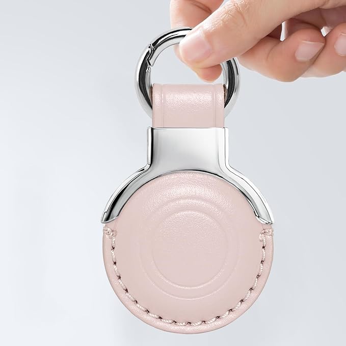 Genuine Leather All-in Package for Airtag Holder Designed for Apple for Airtags Keychains.Compact Design with Key Rings for Added Convenience and Protective Casing for Airtag (Pink