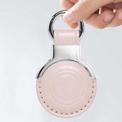Genuine Leather All-in Package for Airtag Holder Designed for Apple for Airtags Keychains.Compact Design with Key Rings for Added Convenience and Protective Casing for Airtag (Pink