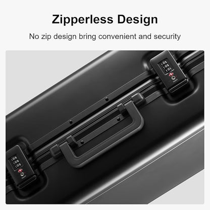 LEVEL8 Gibraltar Aluminum Zipperless Luggage 20 Inch, Hardside Carry on Suitcases with Wheels Tsa Lock, 8 Spinner Wheels, Dark Grey