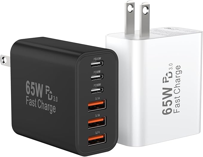 USB C Fast Charger Block, iPhone Charger Fast Charging Blocks 65W Multi Port Charger 6-Ports PD & QC Charging Cube Brick Power Adapter Type C Wall Chargers for iPhone 17/16/15/14/13/12 Pro Max, iPad