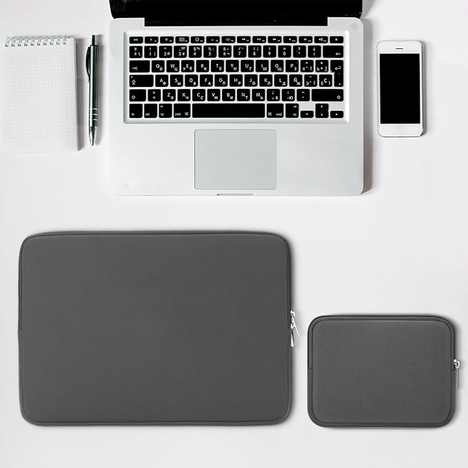 RAINYEAR Laptop Sleeve Case Compatible with 13.3 Inch Notebook Computer Chromebook 14" MacBook Pro/Max M1 M2 M3 M4 M5 Soft Bag Protective Cover with Accessories Pouch (Gray, Upgraded Version)