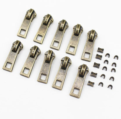 MebuZip #3 Upholstery Zipper by The Yard Black Long Tape Metal Zippers 2 Yards with 10pcs Antique Brass Zipper Pull for Sewing Tailor Crafts (Anti-Brass 2 Yards)