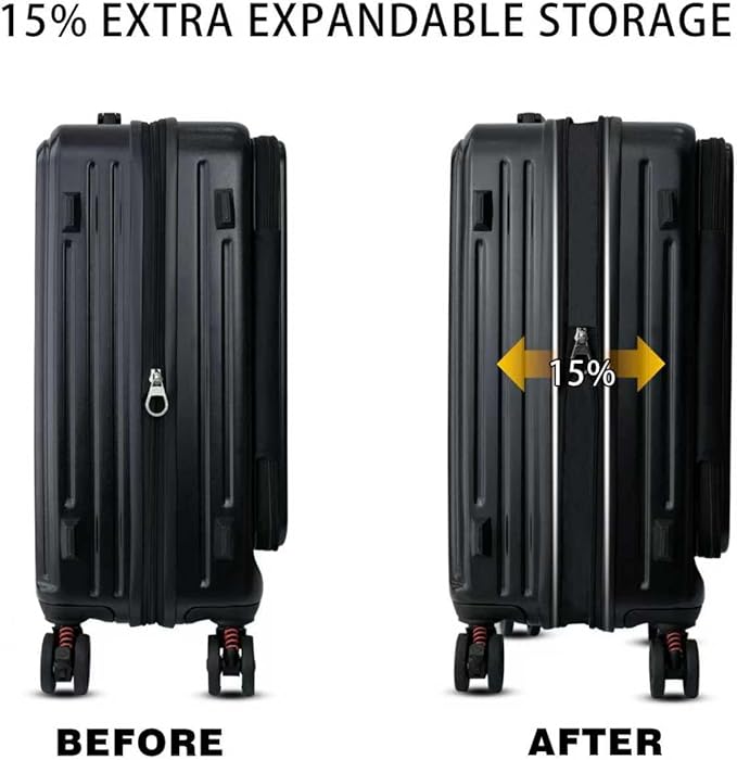 Carry On Luggage 22x14x9Inch Airline Approved with Wheels, Expandable Suitcase Top Opening Lightweight Small Travel Luggage with Cup Holder and Side Hooker, Hard Shell Carry On Suitcases for Weekender