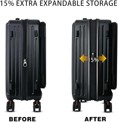 Carry On Luggage 22x14x9Inch Airline Approved with Wheels, Expandable Suitcase Top Opening Lightweight Small Travel Luggage with Cup Holder and Side Hooker, Hard Shell Carry On Suitcases for Weekender