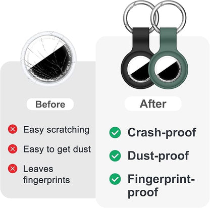 [2 Pack] for AirTag Holder with Keychain, Shockproof Silicone Case for Apple for Air Tag - Protective Cover GPS Tracker Accessories for Keys, Pets, Luggage & Backpacks (Black/Dark Green)