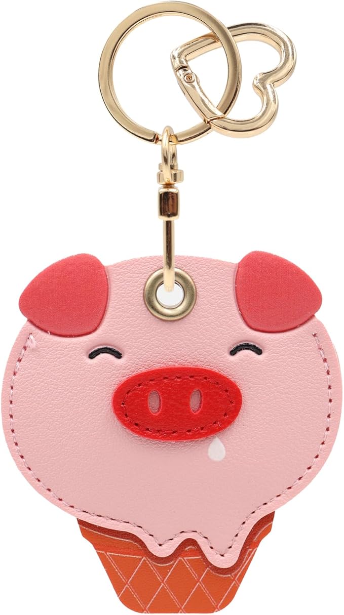MC Fashion PU Leather Keychain Holder Case Compatible with AirTag, Cute Animal Cone GPS Tracker Case Charm Key Ring (Piggy Cone)