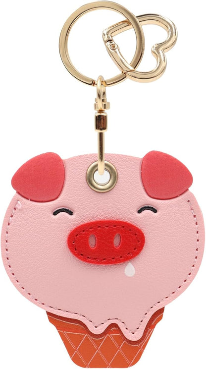 MC Fashion PU Leather Keychain Holder Case Compatible with AirTag, Cute Animal Cone GPS Tracker Case Charm Key Ring (Piggy Cone)