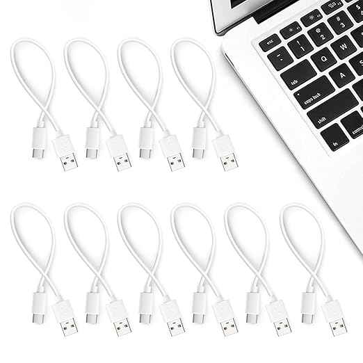 Short 1ft USB C Cable 10-Pack Bulk, USB A to Type C Fast Charging Cord Multipack, White
