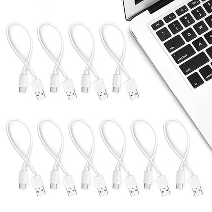 Short 1ft USB C Cable 10-Pack Bulk, USB A to Type C Fast Charging Cord Multipack, White