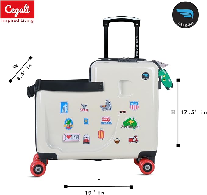 Itsy Rider 20" Ride-on Suitcase for Kids with Double Spinner Red Wheels (Beige Aero)