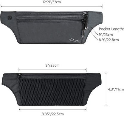 Ryaco Money Belt, Slim Passport Holder RFID Blocking Hidden Wallet Travel Essentials Pouch for Women Men With Adjustable Strap Waist Bag to Protect Cash, Credit Cards and Documents