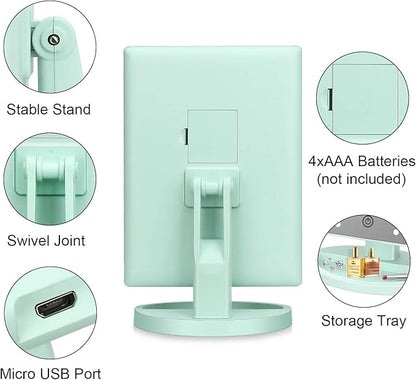 deweisn Tri-Fold Lighted Vanity Tabletop Mount Mirror with 21 LED Lights, Touch Screen and 3X/2X/1X Magnification, Two Power Supply Mode Make up Mirror,Travel Mirror