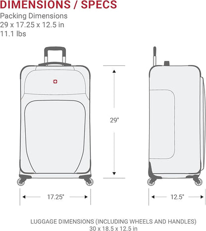 SwissGear Sion Softside Expandable Luggage – Large Checked Suitcase with 360 Degree Wheels & Retractable Handle – 29 Inch, Perfect for 7-9 Night Trips – Merlot