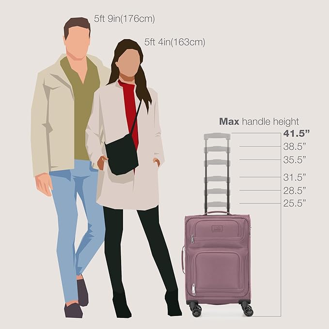 U.S. Traveler Rio Lightweight Softside Rolling Carry-on Suitcase, 4-Wheel Set, Mauve