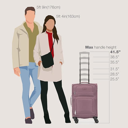U.S. Traveler Rio Lightweight Softside Rolling Carry-on Suitcase, 4-Wheel Set, Mauve