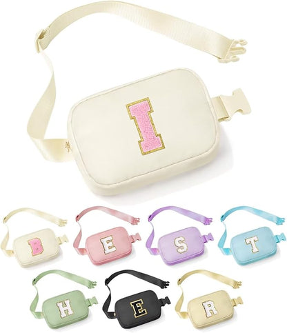 YOOLIFE Initial Crossbody Bags for Teen Girls - Belt Bag Fanny Packs for Girls Sling Bag, White Small Waist Packs Birthday Gifts Travel Accessories Monogrammed Gifts I