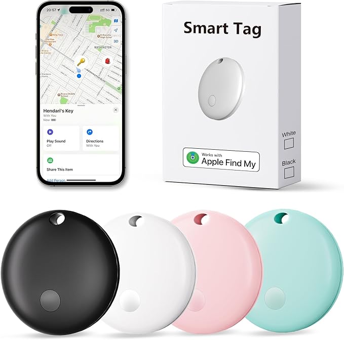 Tracker Tags, Item Finder Work with Apple Find My (iOS Only), Tracking Device Locator Smart Tag for Luggage, Keys, Wallet, Bike, Bags (Multi-Color, 4 Pack)
