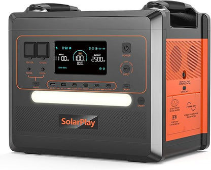 SolarPlay Portable Power Station 2500W(Peak 5000W), 2304Wh Solar Generator, 1.5Hrs Fast Charging LiFePO4 Battery 4 AC Outlets BMS Emergency Power Station for Home Camping Outdoor Battery Backup
