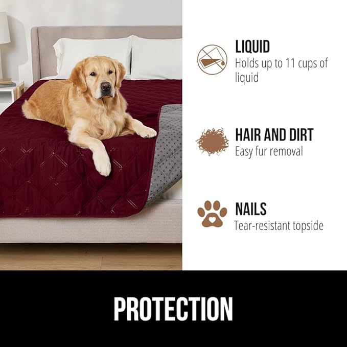 GORILLA GRIP Waterproof Couch Cover for Dogs, Gripped Slip Resistant Backing, Leak Proof Washable Dog Blanket Covers Sofa, Bed, Sectional, Crate, Car, RV Seats, Pet Puppy Essentials, 30x70 Burgandy