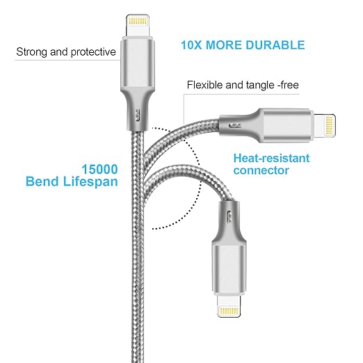 cugunu USB C to Lightning Cable 5 Pack 3/3/6/6/10FT iPhone Charger Apple MFi Certified Power Delivery Fast Charging Cord Compatible with iPhone 14/13/12/11/XS/XR/X/8 - Gray