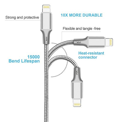 cugunu USB C to Lightning Cable 5 Pack 3/3/6/6/10FT iPhone Charger Apple MFi Certified Power Delivery Fast Charging Cord Compatible with iPhone 14/13/12/11/XS/XR/X/8 - Gray