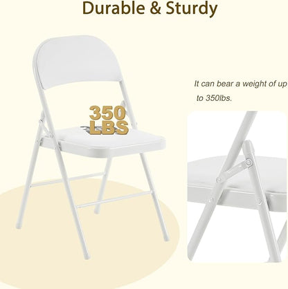 4 Pack White Folding Chairs with Padded Cushion and Back, Portable Heavy Duty Metal Frame Commercial Seat, Foldable Indoor Outdoor Chairs with 330-LBS Capacity for Office Party Events Kitchen Wedding