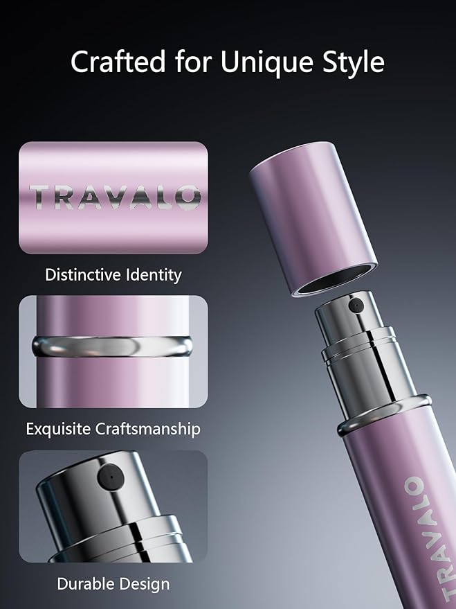 Refillable Perfume Atomizer, Bottom Filling Fragrances Perfume Bottle, Mini Cologne Dispenser, Travel sized, Portable Sprayer for Women Men, Gift (ESSENTI, PINK)