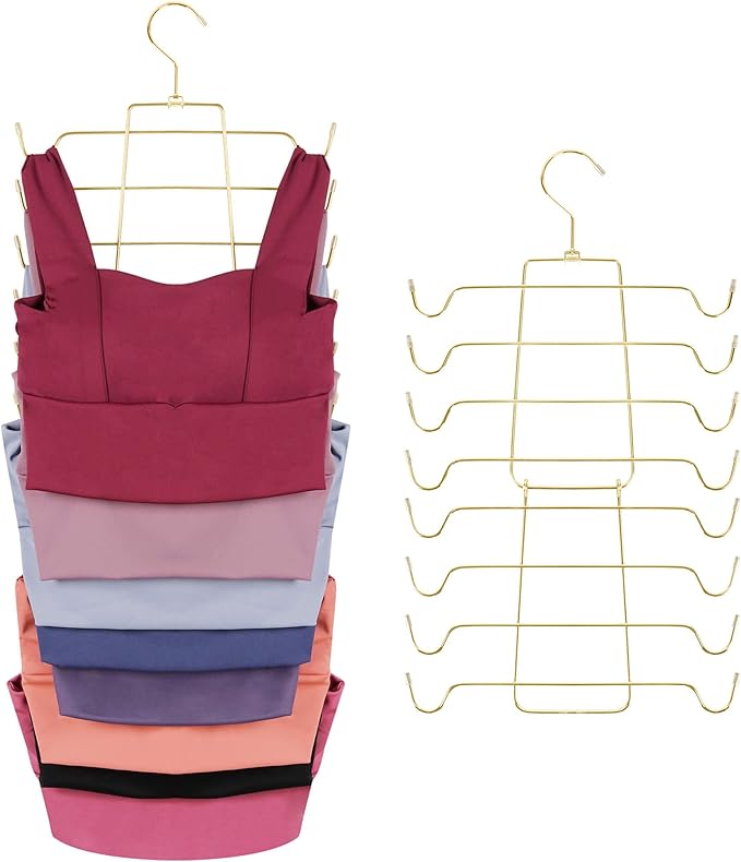 ZEDODIER 4 Pack Tank Top Hanger Space Saving, Bra Hangers for Closet Organizer, Hanging Bra Organizer Tank Tops Holder with 32 Hooks, Metal Closet Organizers and Storage Small Space Solutions, Gold