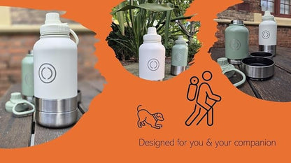 OSC Insulated Water Bottle with Detachable Travel Bowls for Pets & Humans - Leak-Proof 32oz Water Bottle for Dog Walking, Hiking, Camping, Gym & Outdoor Adventures (Vanilla, 32oz)