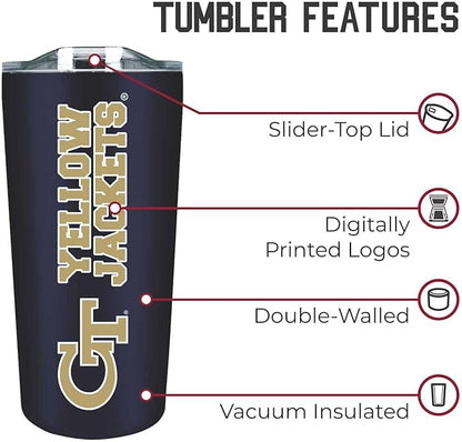 Campus Colors NCAA Stainless Steel Tumbler perfect for Gameday - 18 oz - Double Walled - Keeps Drinks Perfectly Insulated (Georgia Tech Yellowjackets - Navy)