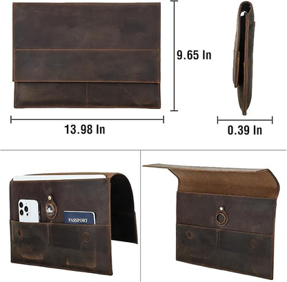 Top Grain Leather 14.2" Slim Laptop Sleeve Bag, Magnet Clasp Closure Design & 3 Pockets & AirTag Holder, Fully Handmade, Fits MacBook Pro/Air 14.2"/13.3"/Cellphone/Passport, Coffee 14.2 Inch