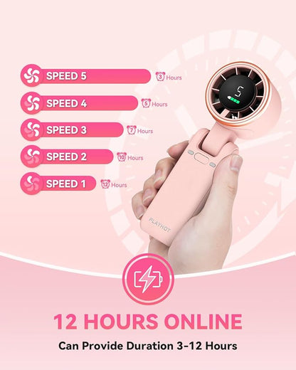 Portable Handheld Turbo Fan, 5-Speed Personal Fans, 5000mAh Rechargeable Fans Up to 12 Hours, Weight only 0.6lb Small Fan, Hand/Neck/Desk Fan 3 IN 1, Beach Vacation Essentials(Pink)