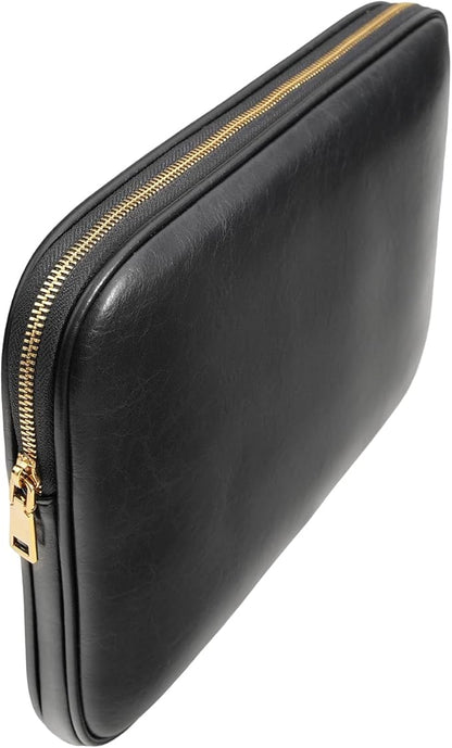 PU Leather Padded Laptop Sleeve 15.3Inch Compatible with MacBook Air 15 A3114 M3 A2941 M2, MacBook Pro 15 Laptop Bag with Charger Pouch Color Black