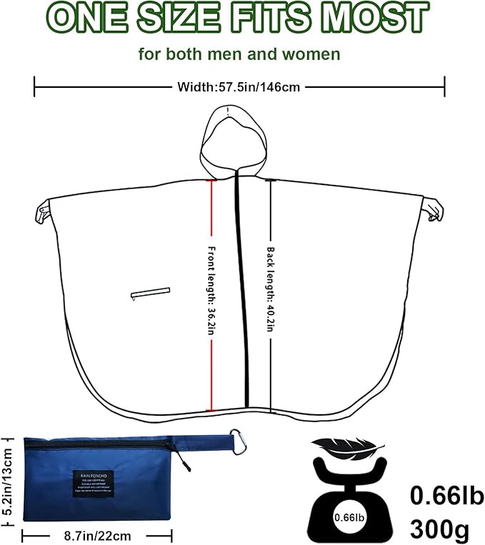 Hooded Rain Ponchos for Adult - Rain Coat and Rain Jacket with Waterproof Pocket and Zipper