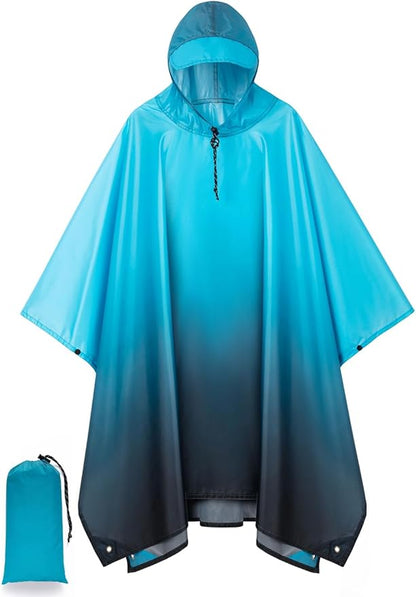 Hooded Rain Poncho for Adult, Waterproof Lightweight Raincoat for Hiking Camping