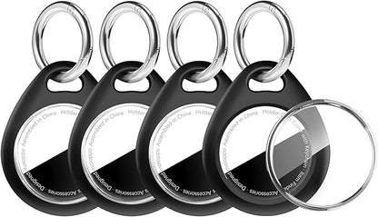 Holder for Air Tags-4 Pack for Apple for AirTag Holder Keychain, Waterproof TPU Shell Protective Case with Keychain, for Air tag Accessories for GPS Item Finder Tracker, 4 Black
