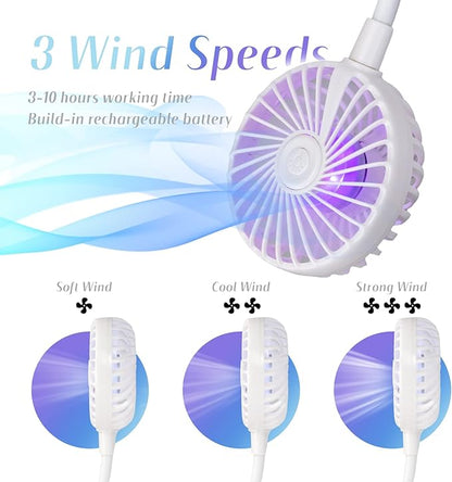 VAGAU Portable Cooling Neck Fan, Rechargeable USB Personal Neck Fan with Colorful LED lights, 360° Rotation for Office Travel Sport, 3 Adjustable Speeds
