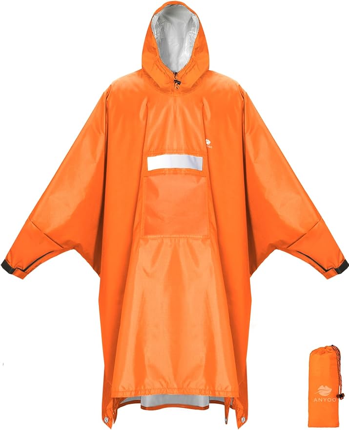 ANYOO Hooded Rain Poncho for Adults Waterproof Lightweight Rain Coat for Men Women Reusable Rain Jacket for Emergency Outdoor