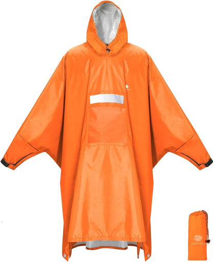 ANYOO Hooded Rain Poncho for Adults Waterproof Lightweight Rain Coat for Men Women Reusable Rain Jacket for Emergency Outdoor
