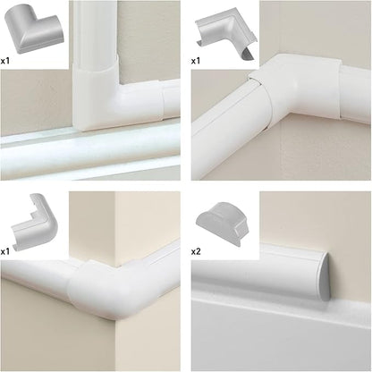 D-Line Large Cable Raceway Accessory Pack, Join 2in x 1in Cord Cover Lengths, 5 Accessories Included, Hide Cords Around a Variety of Angles - Gray