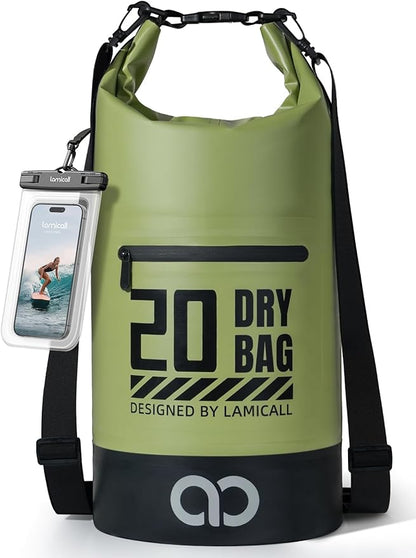 Lamicall Dry Bag, Waterproof Bag - [Durable & Floating] 5L/10L/20L/30L/40L Roll Top Drybag with Water Proof Phone Pouch for Travel Swimming Boating Kayaking Paddle Board Camping Beach Accessories