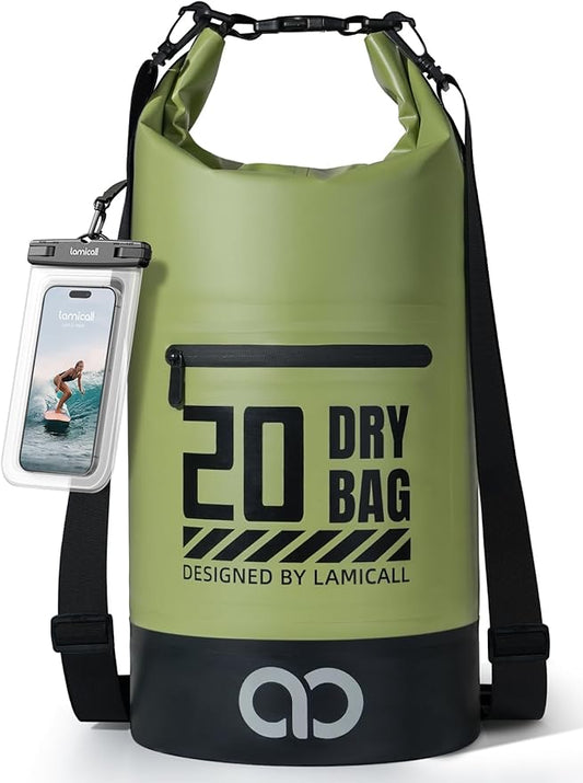 Lamicall Dry Bag, Waterproof Bag - [Durable & Floating] 5L/10L/20L/30L/40L Roll Top Drybag with Water Proof Phone Pouch for Travel Swimming Boating Kayaking Paddle Board Camping Beach Accessories