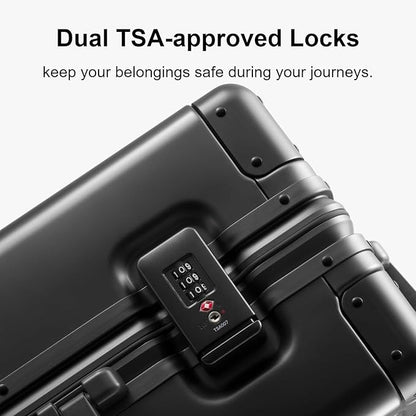 LEVEL8 Gibraltar Aluminum Zipperless Luggage 20 Inch, Hardside Carry on Suitcases with Wheels Tsa Lock, 8 Spinner Wheels, Dark Grey