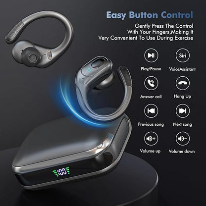 Wireless Earbuds, Sports Bluetooth Headphones, 75Hrs Playtime Ear Buds with LED Power Display, Noise Canceling Headset, IPX7 Waterproof Earphones for Workout/Running